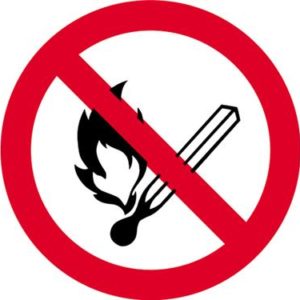 Bord "vuur, open licht en roken verboden" | lucifer | ROSR | es-trin